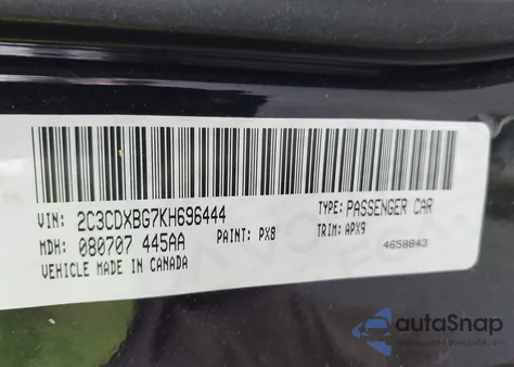 2019 Dodge Charger Sxt Rwd из США, поврежденный, VIN 2C3CDXBG7KH696444